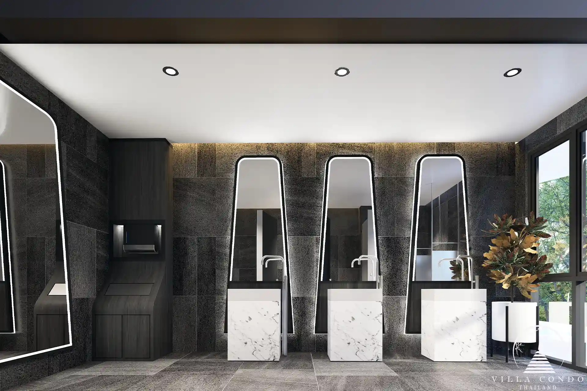 City De Phuket condo Kamala modern public restroom with marble finishes