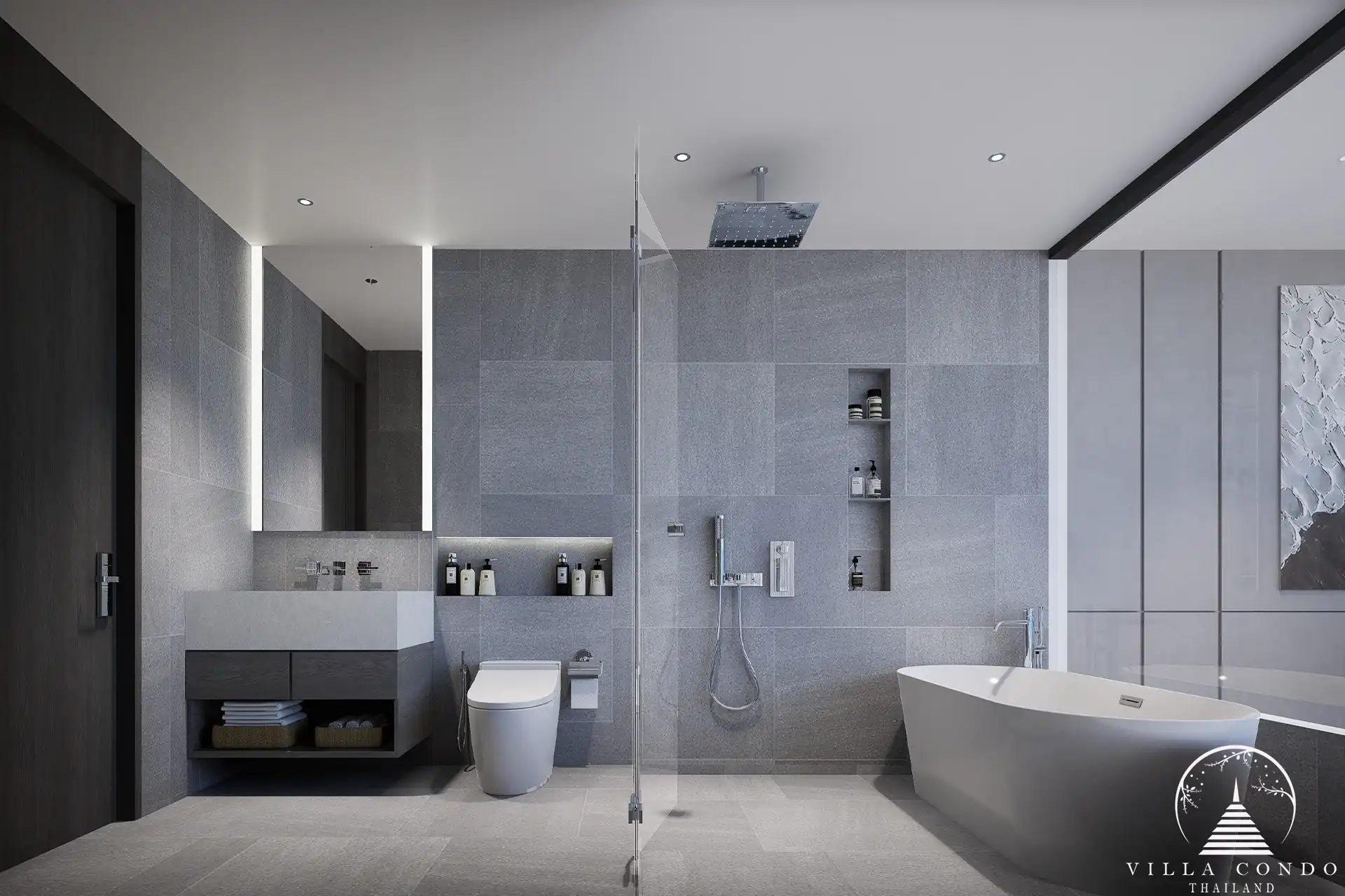 City De Phuket modern bathroom with glass shower and sink