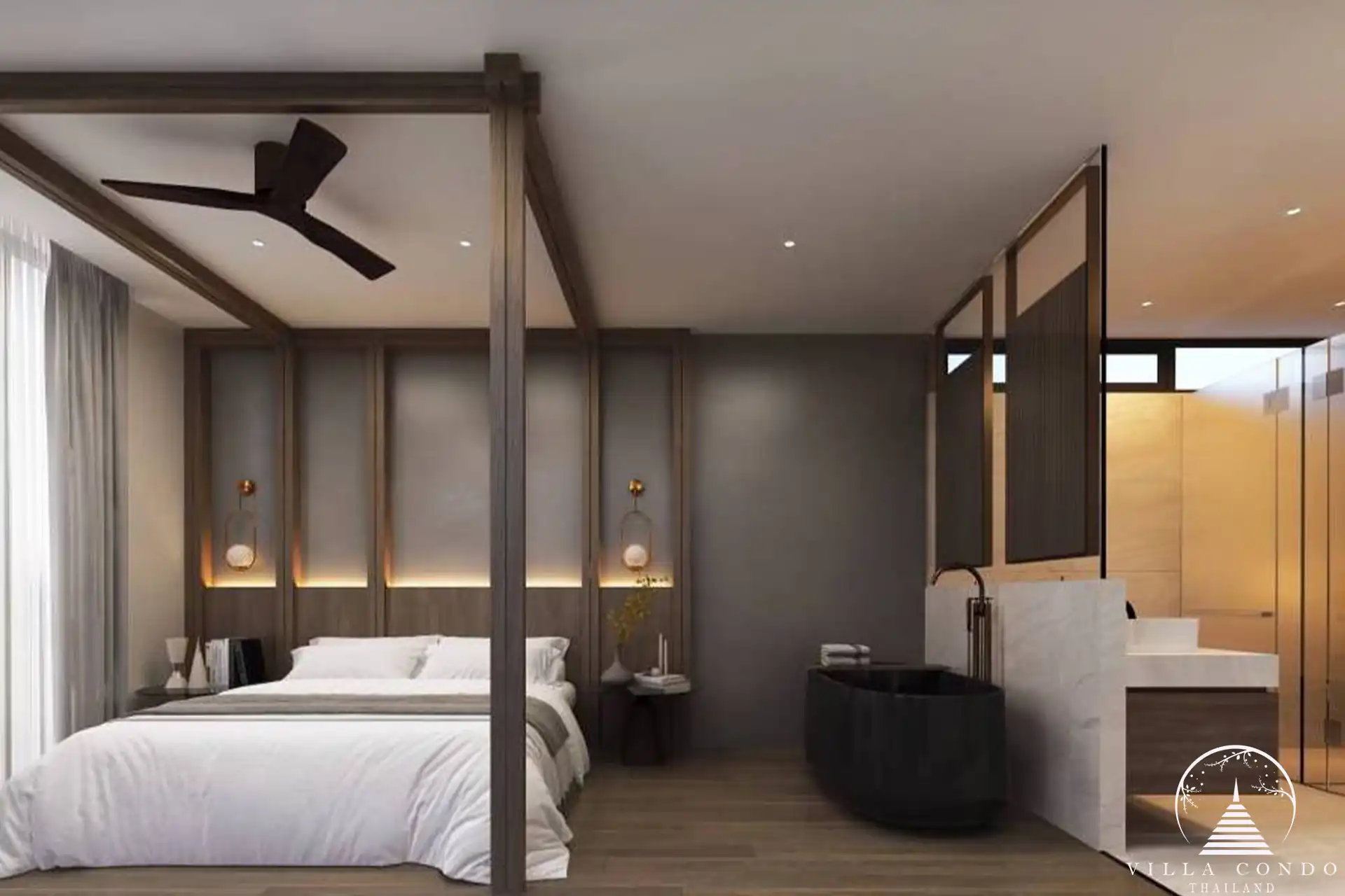 Dareeya Pool Villas Bangtao bedroom with freestanding bathtub
