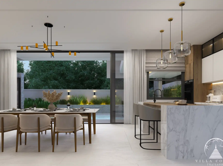 Dareeya Pool Villas Bangtao dining area with pool view in Phuket