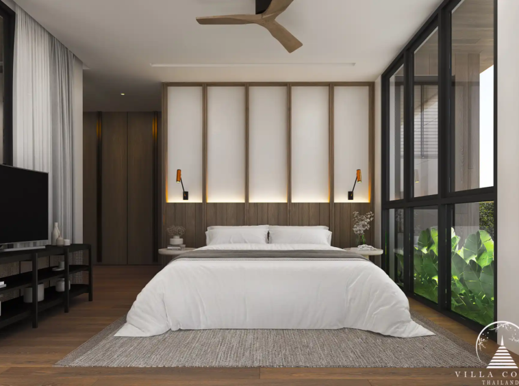 Dareeya Pool Villas Bangtao minimalist bedroom with large windows