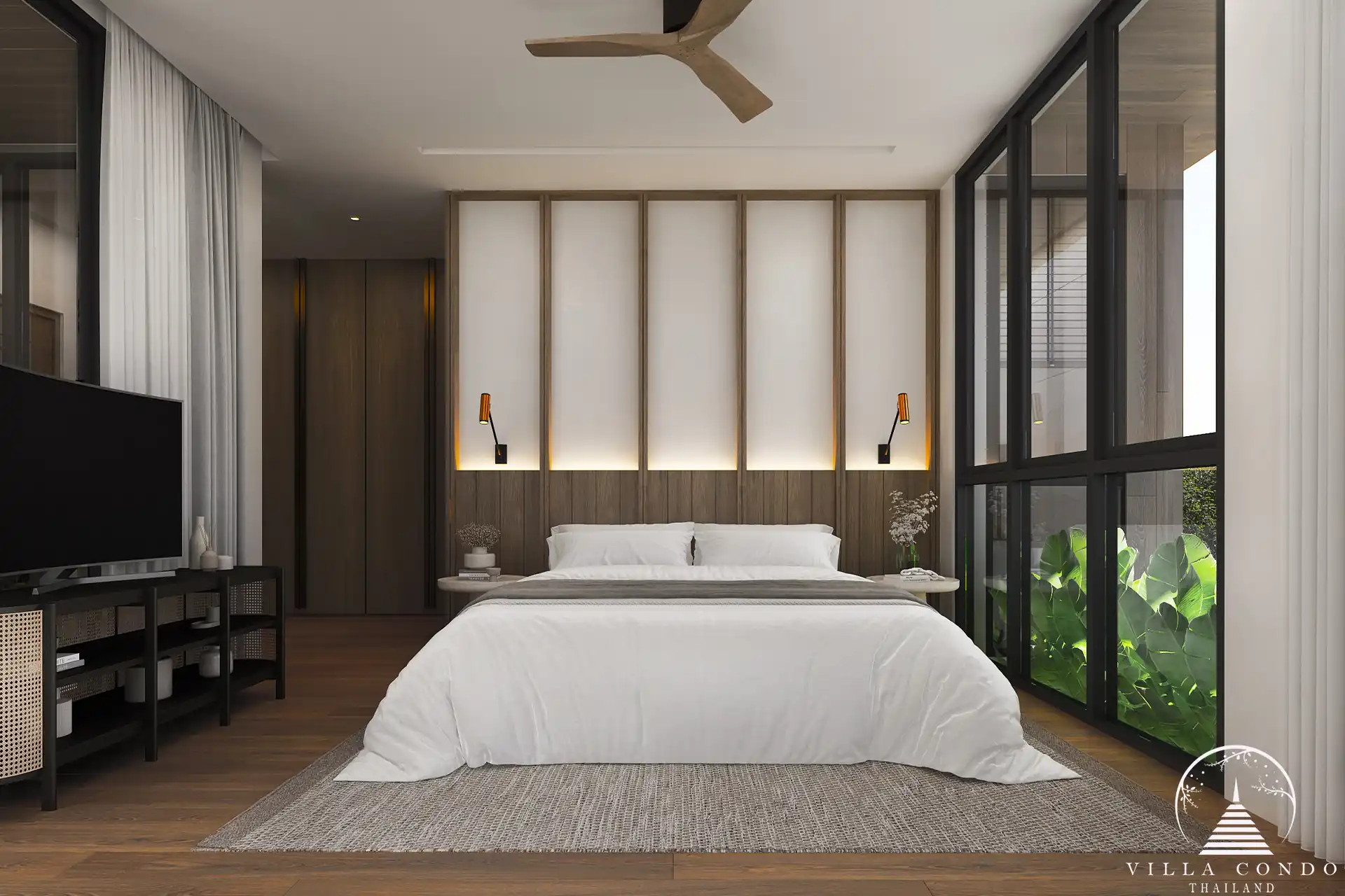 Dareeya Pool Villas Bangtao minimalist bedroom with large windows