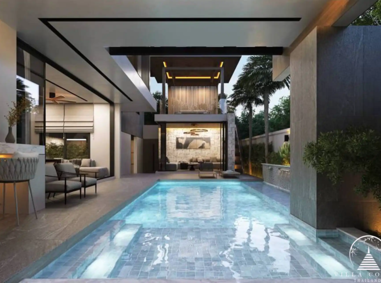 Dareeya Pool Villas Bangtao modern swimming pool with sun loungers