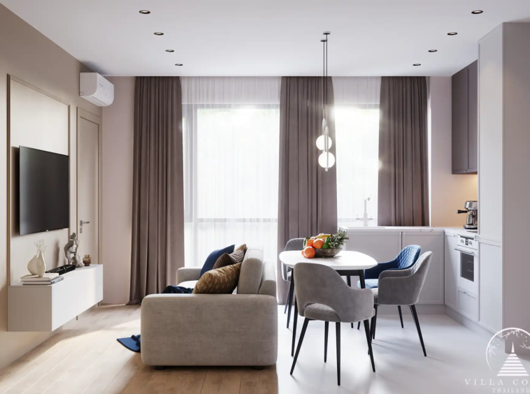Dominion Rawai 2 bedroom 64 sqm bright living room with dining area