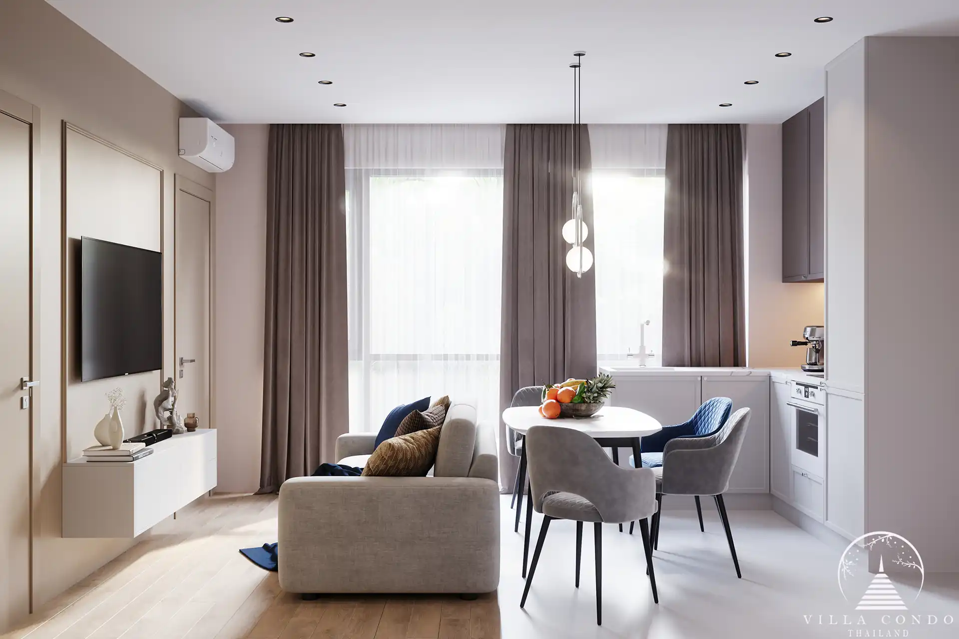 Dominion Rawai 2 bedroom 64 sqm bright living room with dining area