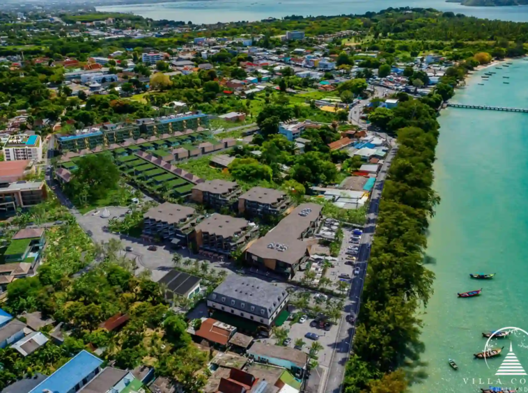 Aerial view of Dominion Rawai beachfront development in Phuket