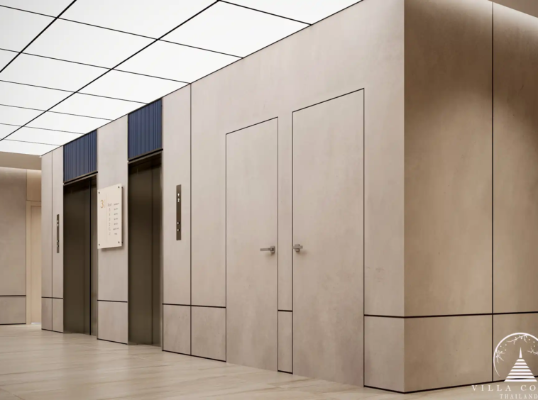 Dominion Rawai condo modern elevator lobby with minimalist interior design in Phuket