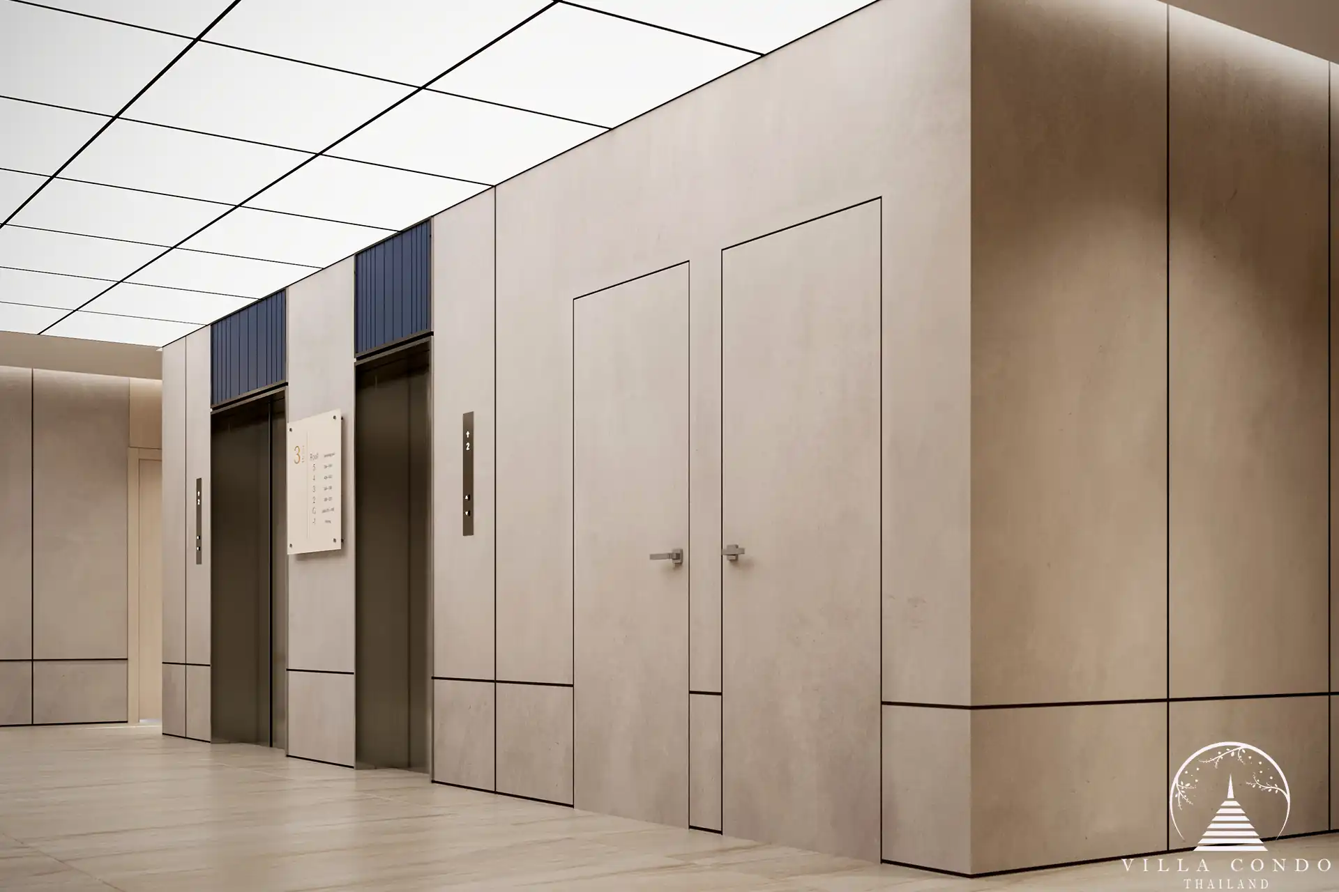 Dominion Rawai condo modern elevator lobby with minimalist interior design in Phuket