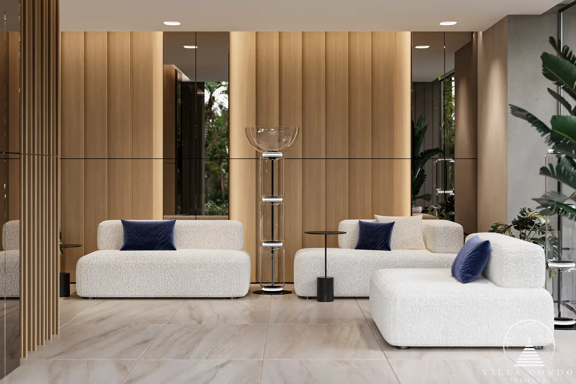 Dominion Rawai condo modern lounge area with designer sofas in Phuket