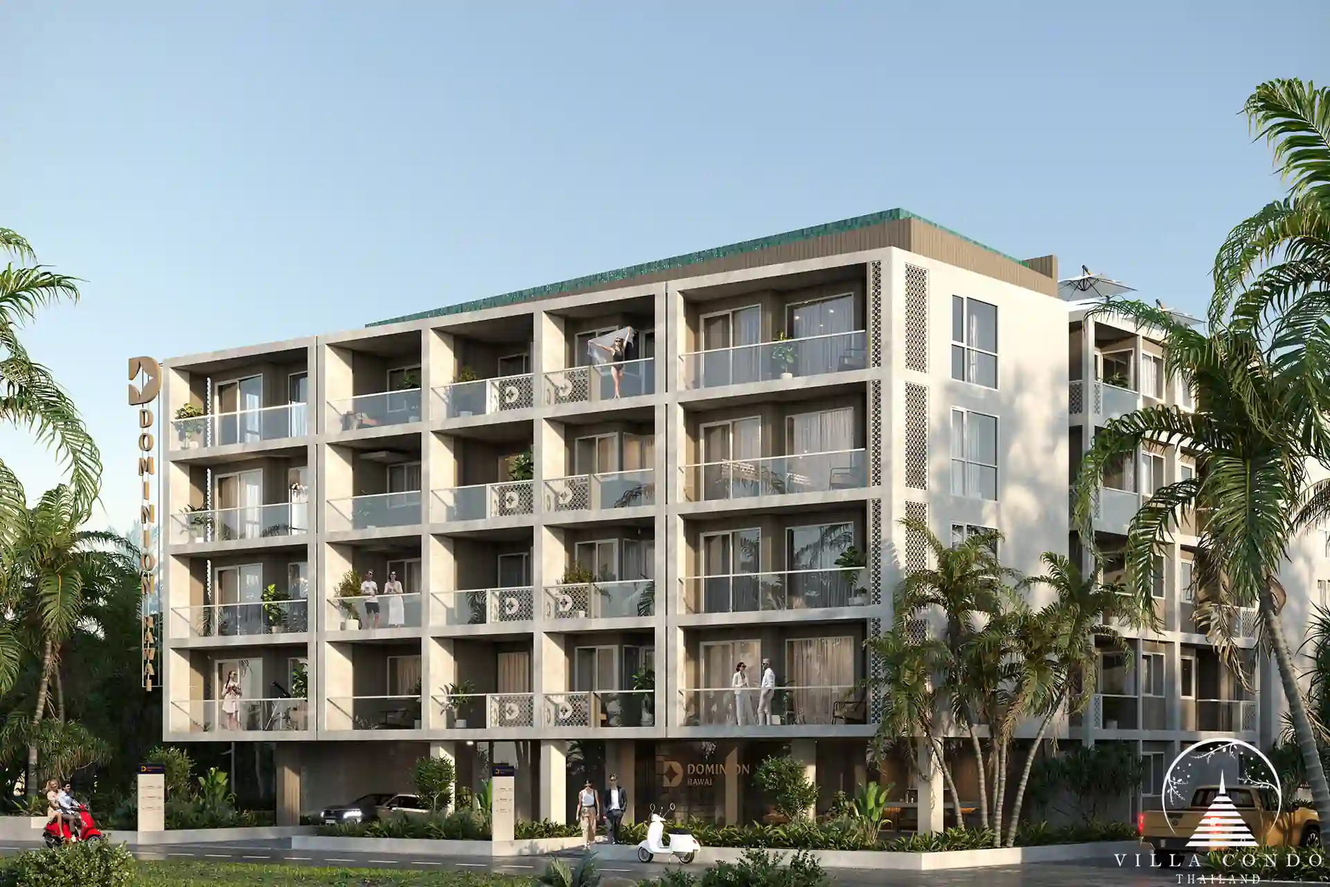Front view of Dominion Rawai modern condominium building