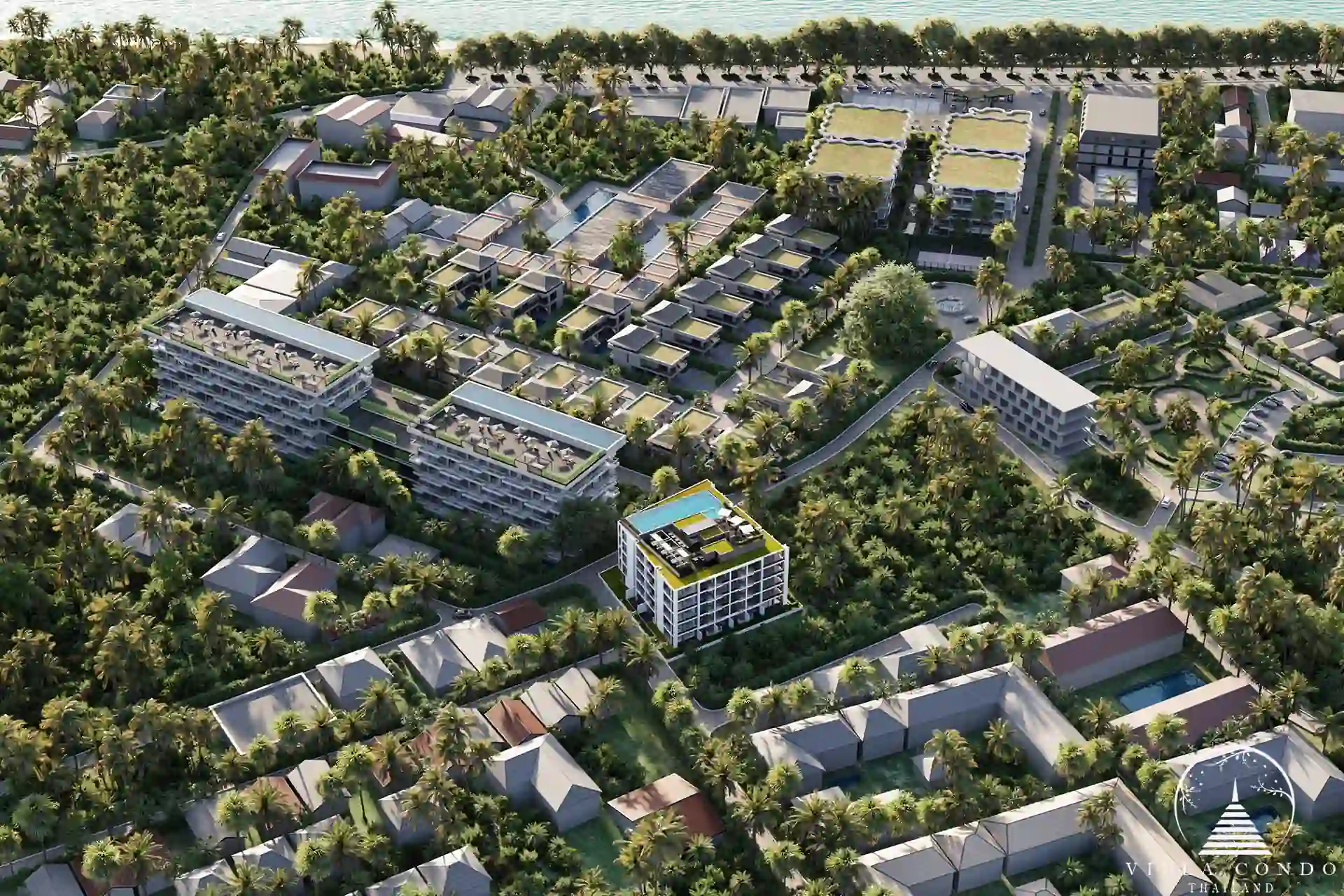 Masterplan of Dominion Rawai development surrounded by lush greenery