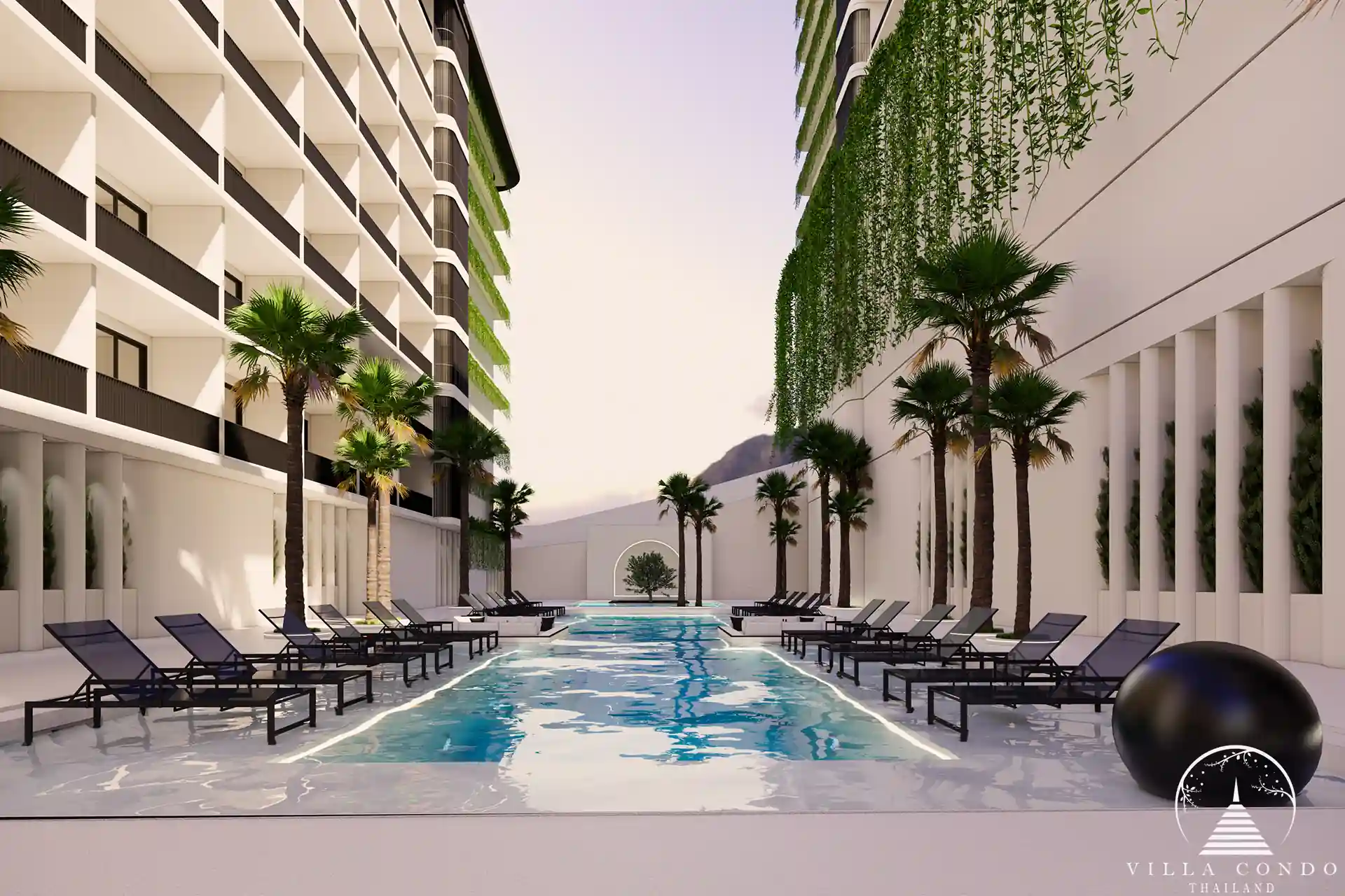Ever Prime Residences Karon twin lap pools with palm-lined deck