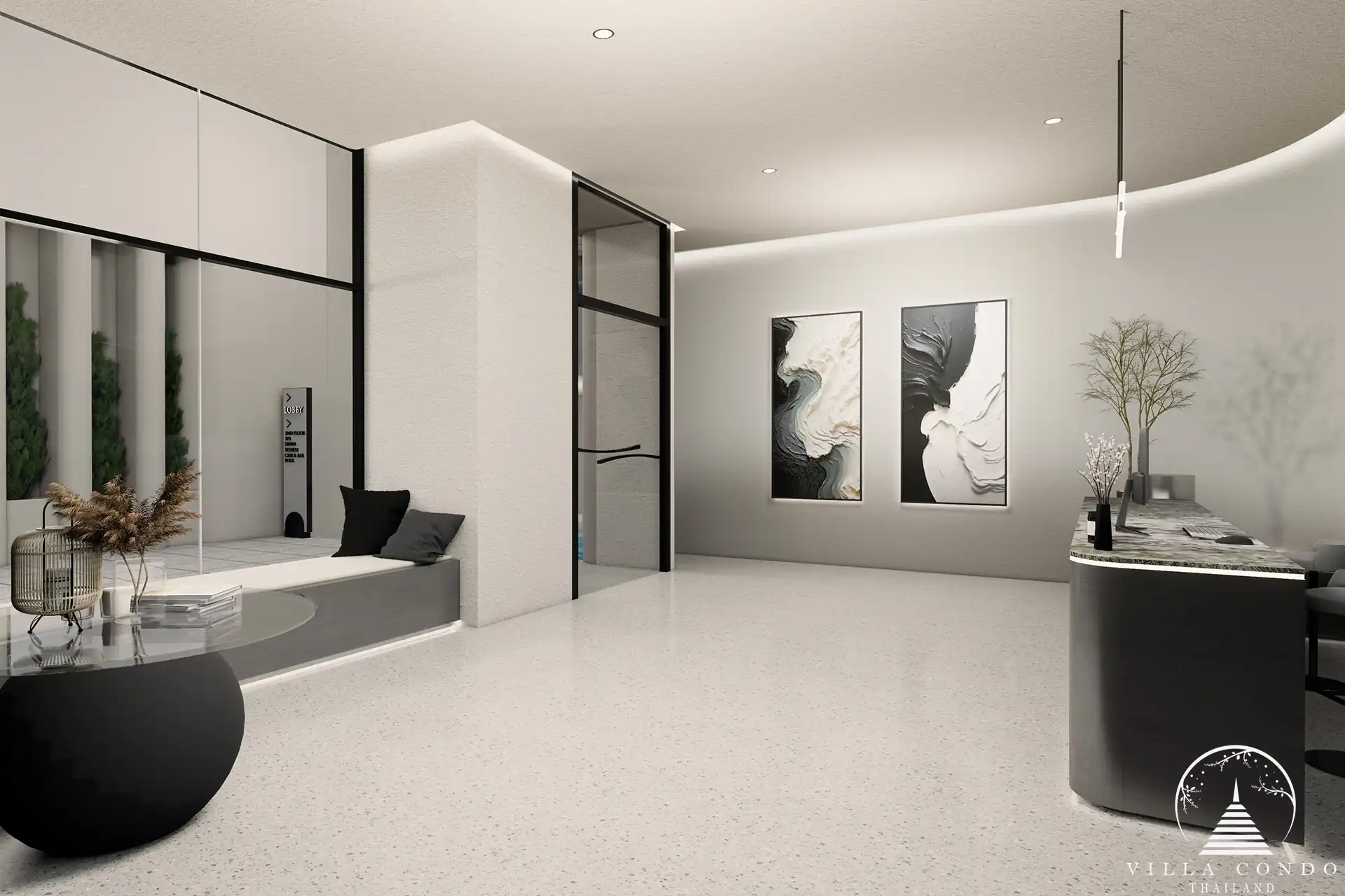 Ever Prime Residences Karon minimalist lobby entrance with art and reception
