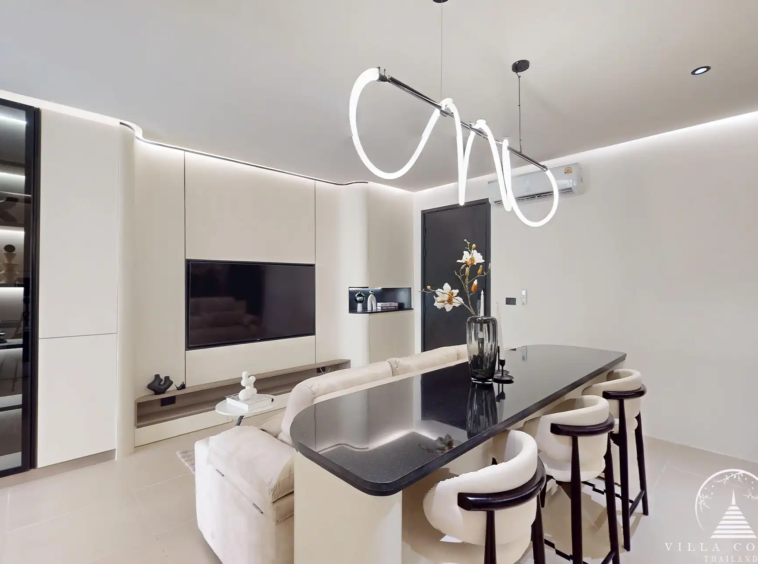 Ever Prime Residences Karon kitchen island with pendant lighting and seating
