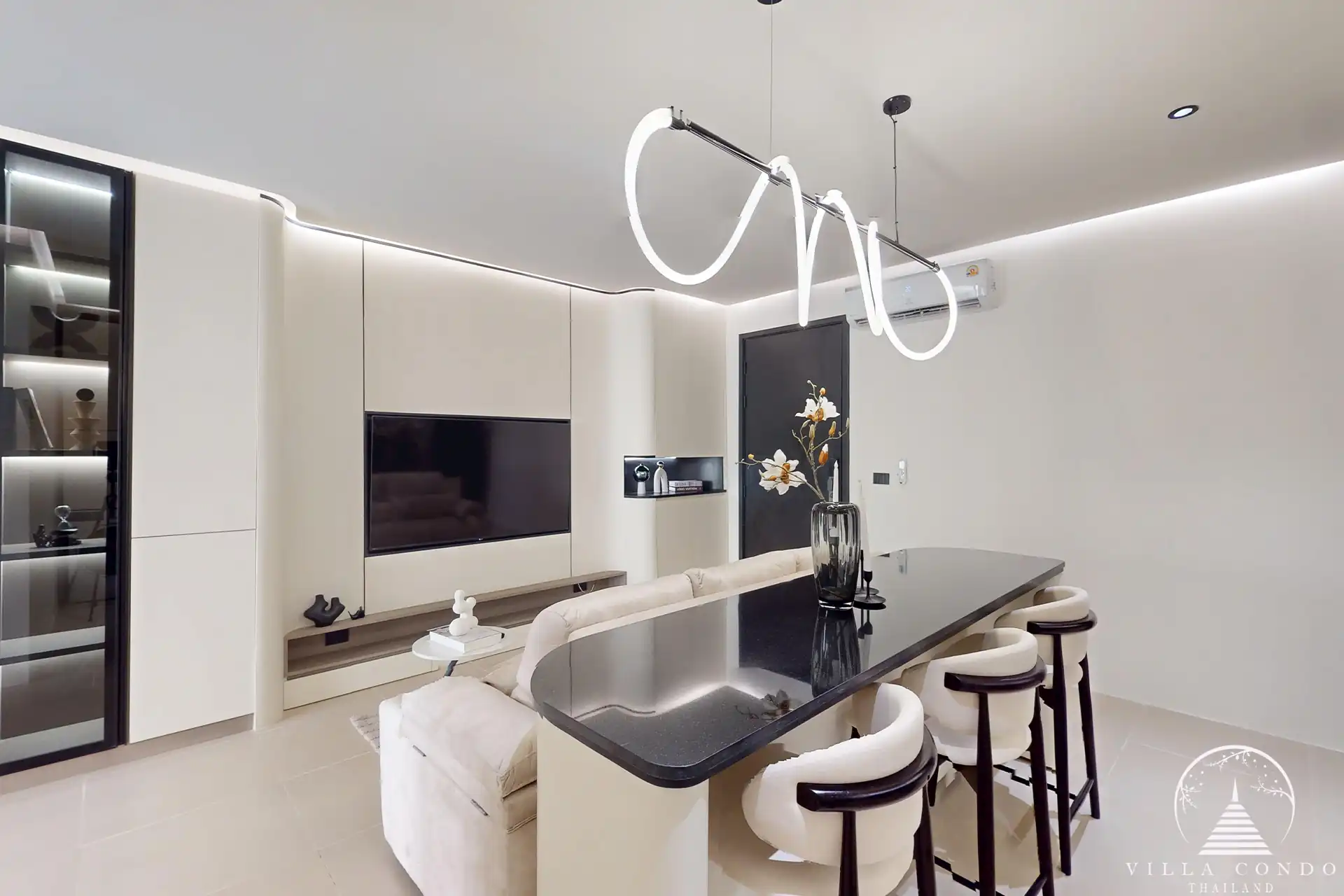 Ever Prime Residences Karon kitchen island with pendant lighting and seating