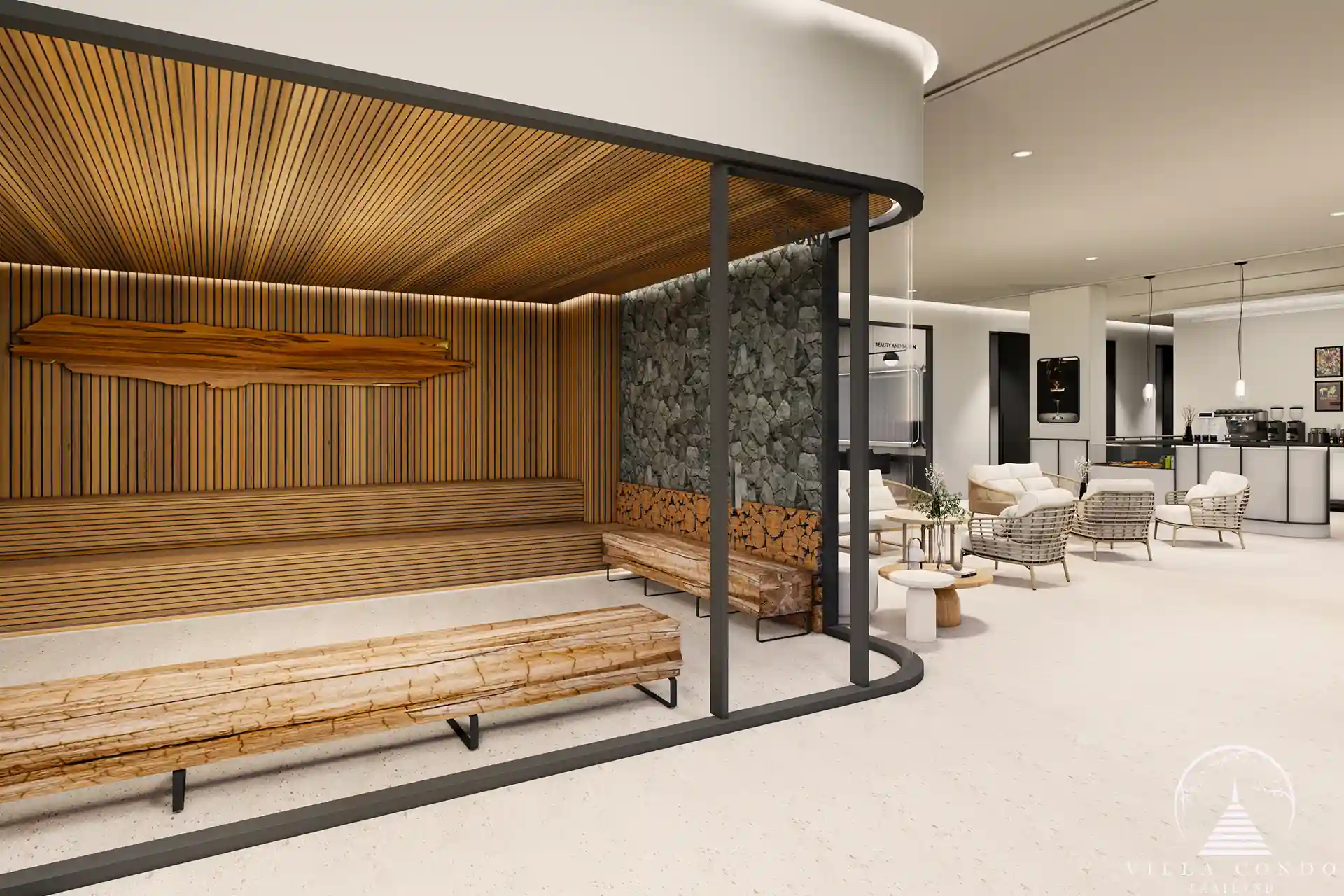 Ever Prime Residences Karon wellness lounge beside sauna and café
