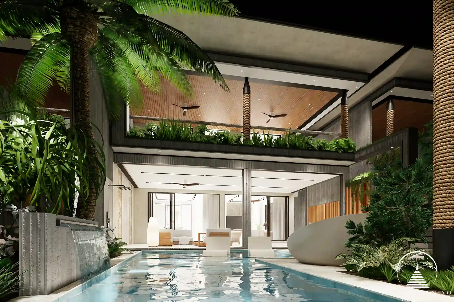 Orbita Villa Town Rawai luxury villa exterior with illuminated pool