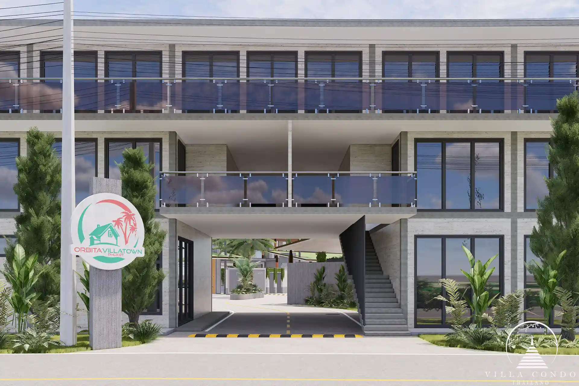 Orbita Villa Town Rawai modern front entrance with glass design