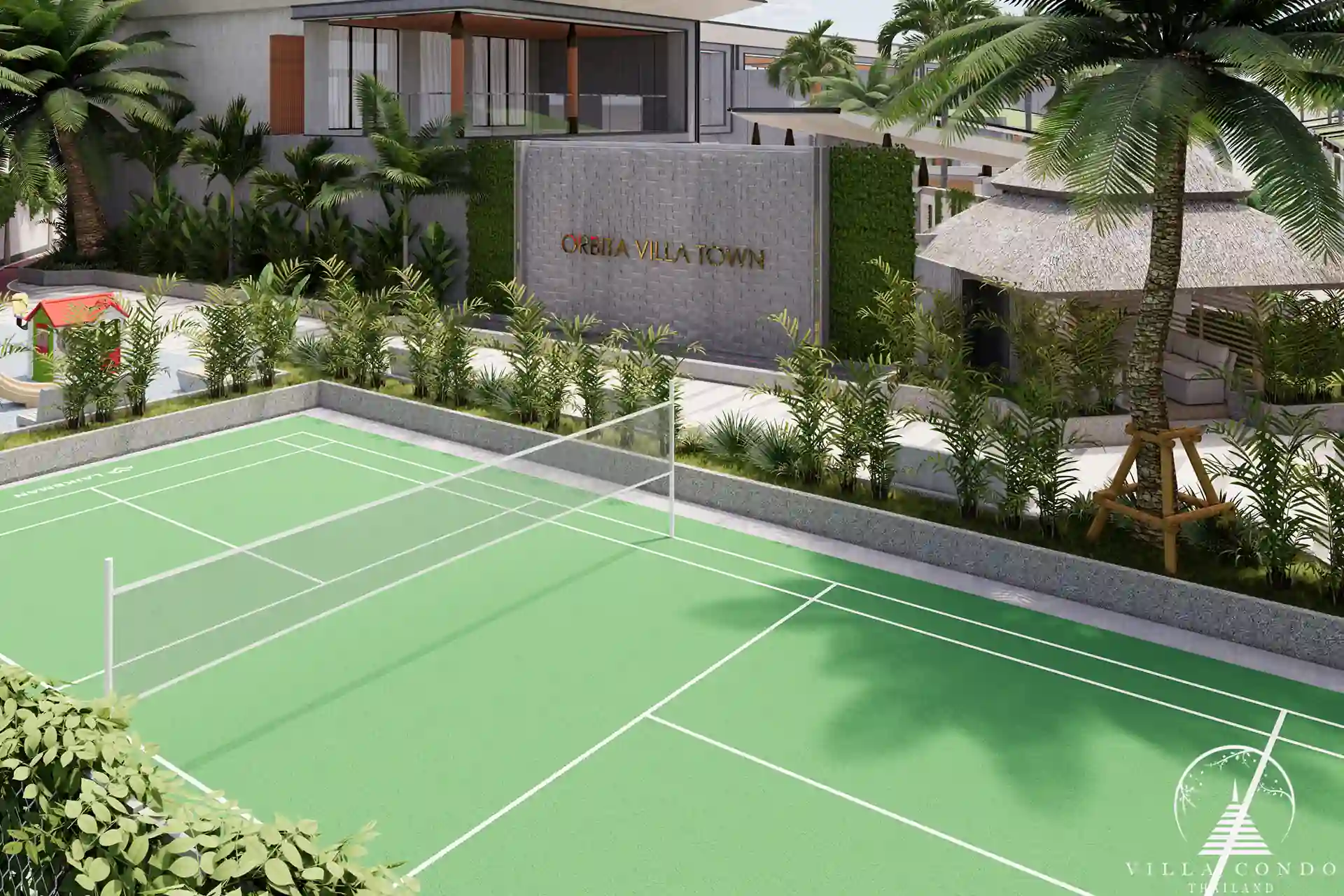 Orbita Villa Town Rawai tennis court with green landscaped surroundings Phuket