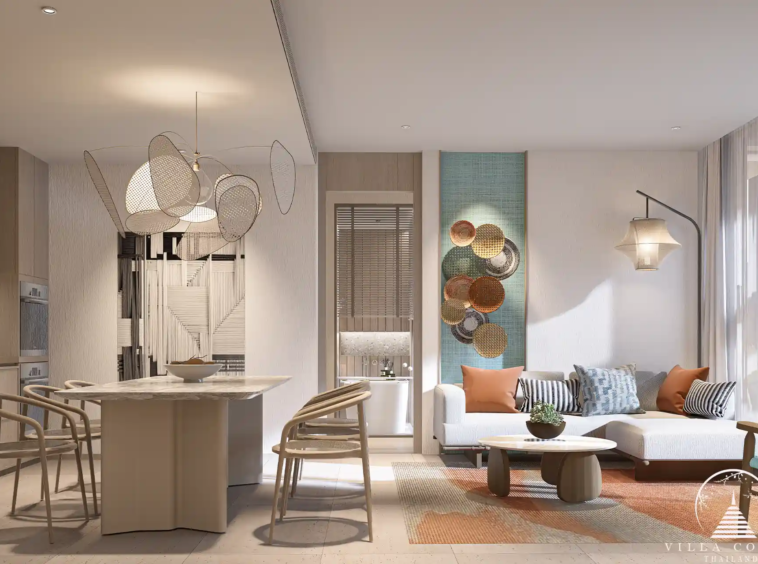 Peylaa Bangtao Beach Condominium open-plan living room with modern design