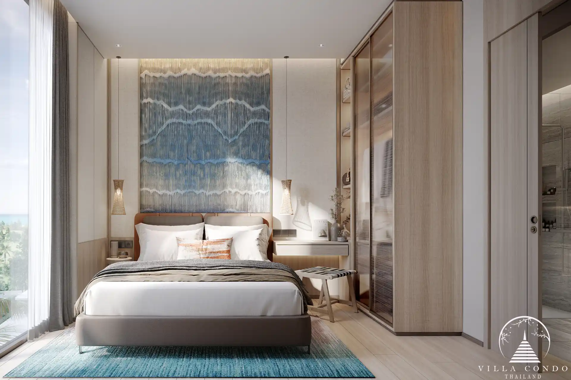 Peylaa Bangtao Beach Condominium 2B-CB guest bedroom with modern design and ocean view
