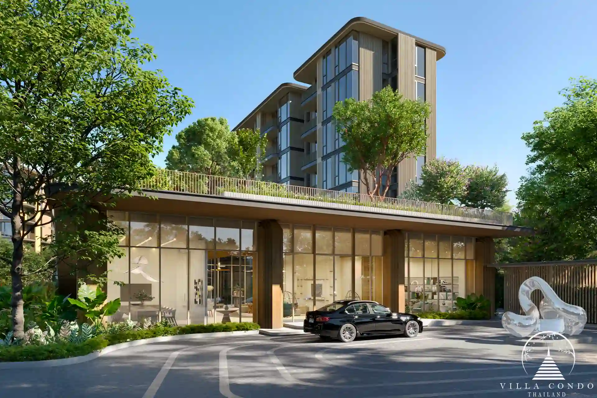 Peylaa Bangtao Beach Condominium modern lobby building exterior in Phuket