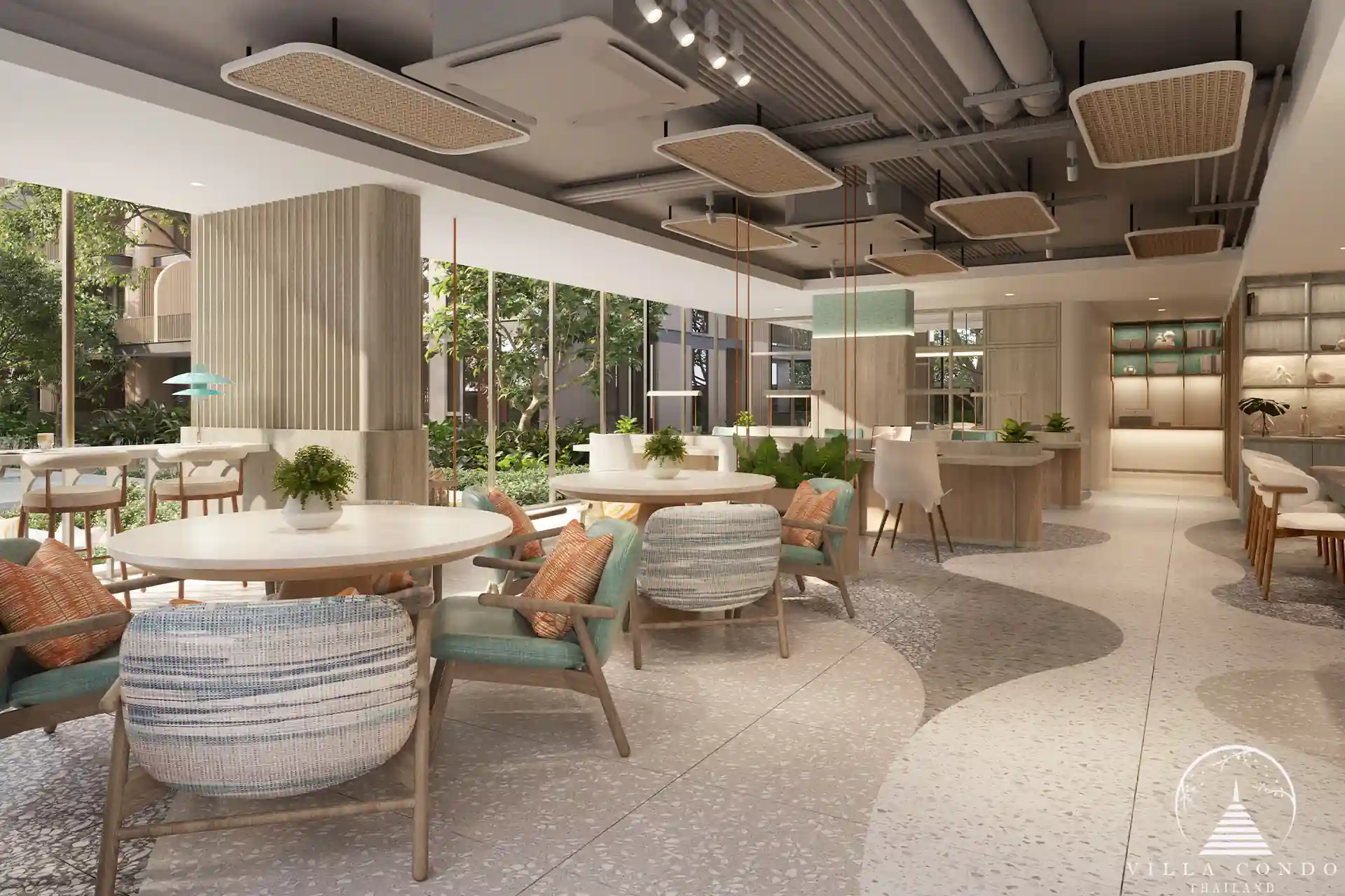 Peylaa Bangtao Beach Condominium modern co-working area with garden views