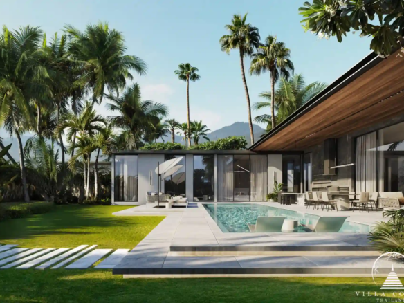 Sunti Villas Bangtao infinity pool with mountain backdrop in Phuket