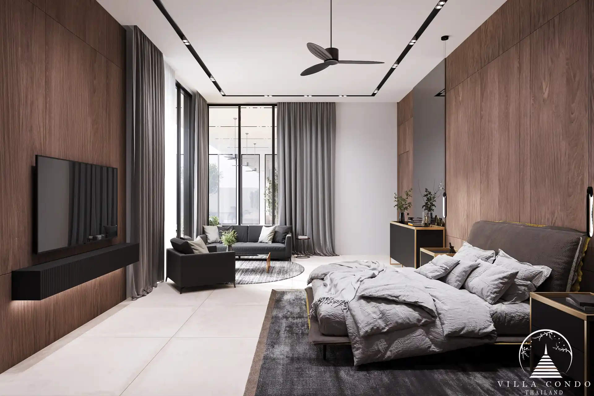 Sunti Villas Bangtao luxury master bedroom suite with modern decor