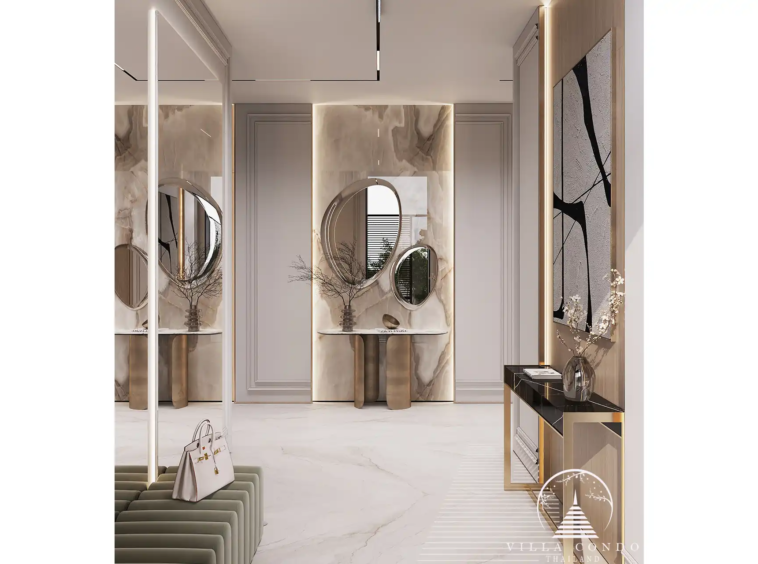 Sunti Villas Bangtao elegant modern foyer with designer lighting