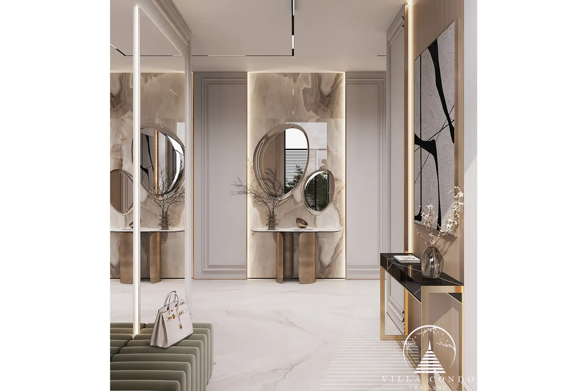 Sunti Villas Bangtao elegant modern foyer with designer lighting