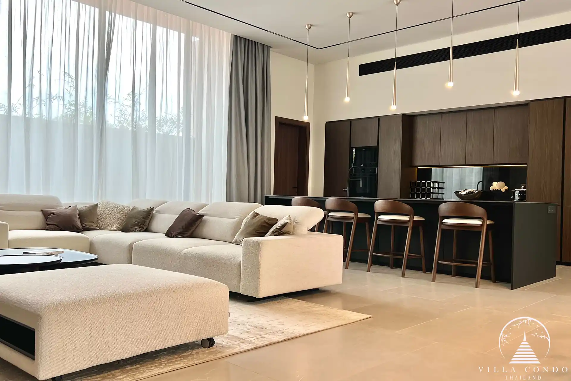 Sunti Villas Bangtao modern living space with open kitchen Phuket