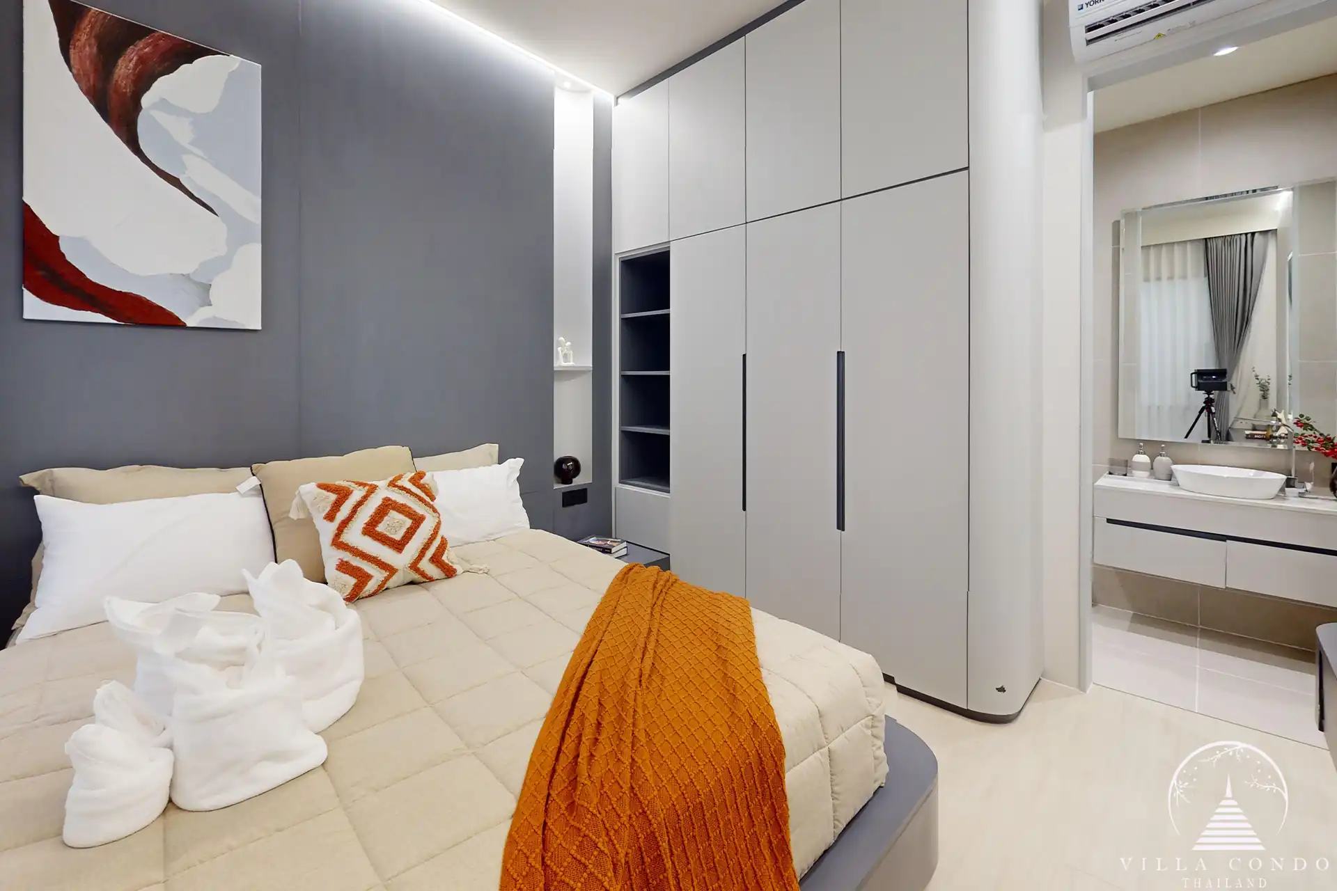 The Element Condo Kamala bedroom with ensuite bathroom and modern wardrobe
