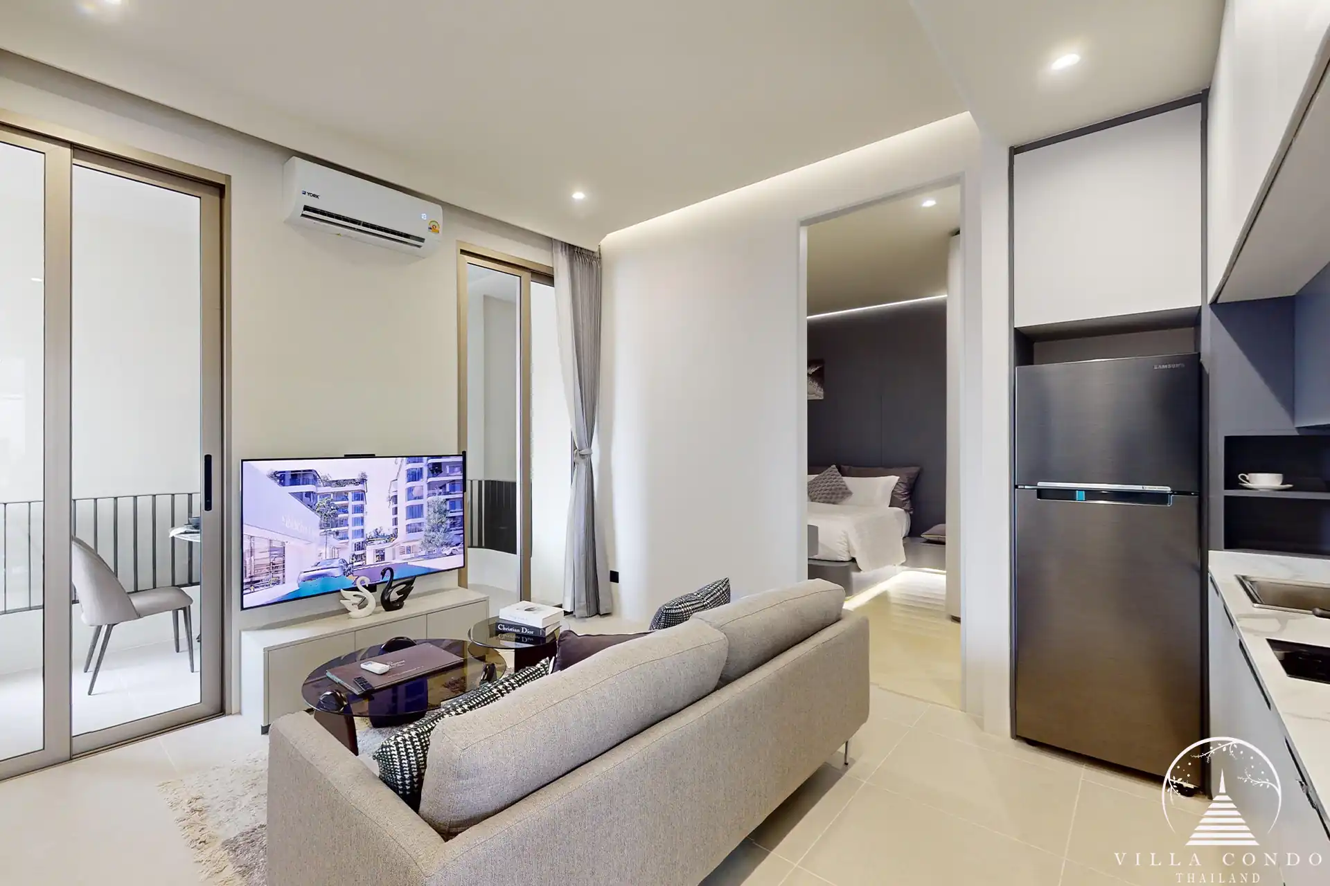 The Element Condo Kamala stylish modern living interior with sofa and TV