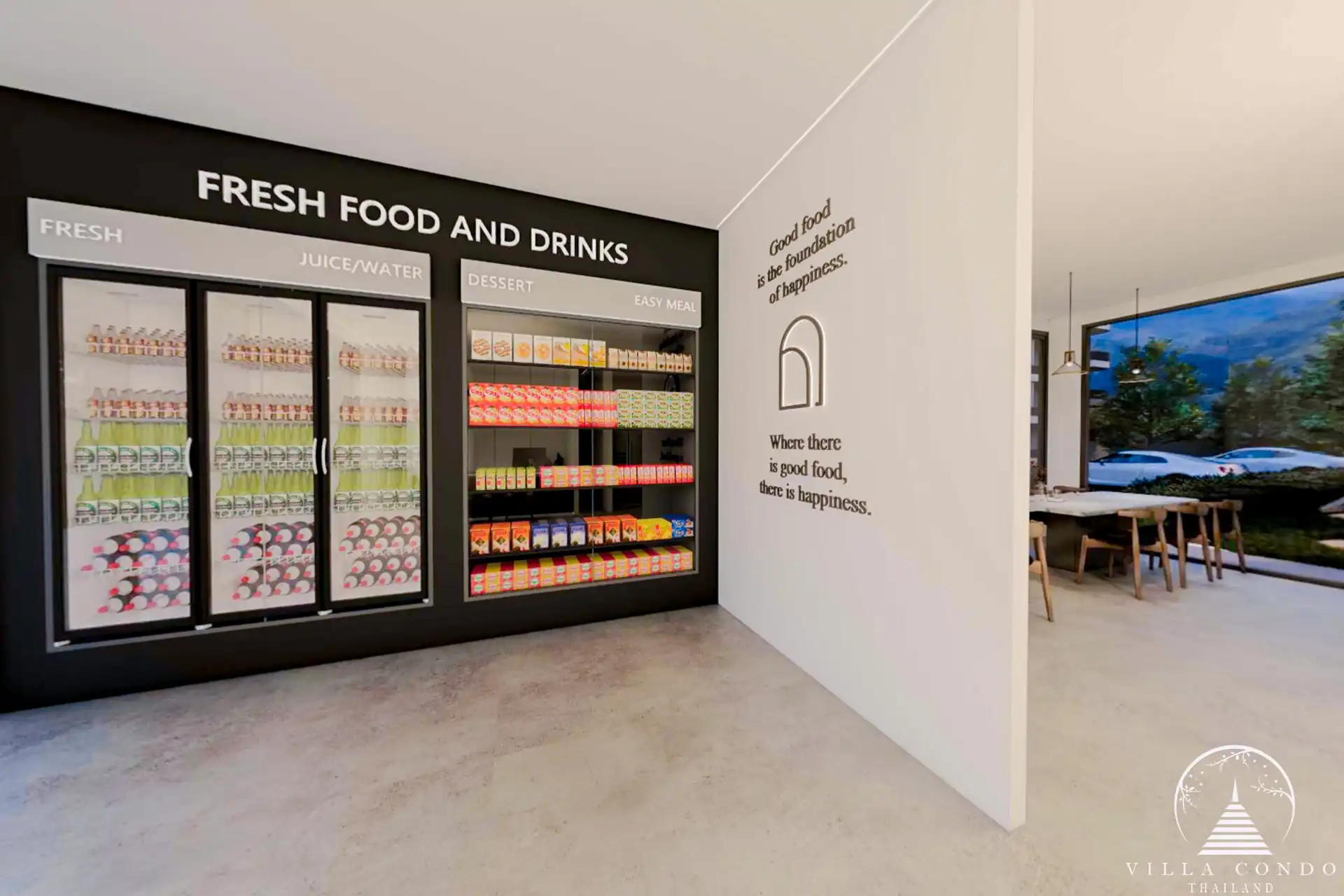 The Element Condo Kamala co-kitchen space with dining and shared cooking area