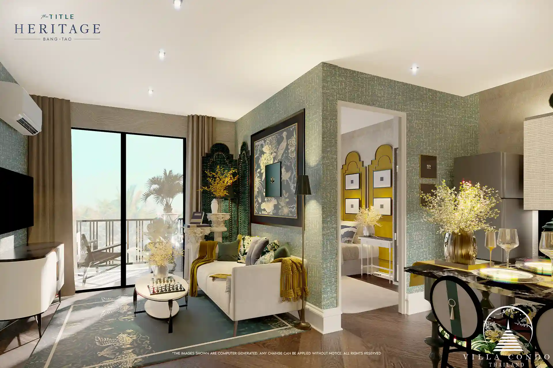 The Title Heritage Bangtao 1 bedroom 56 sqm stylish apartment with green and gold details