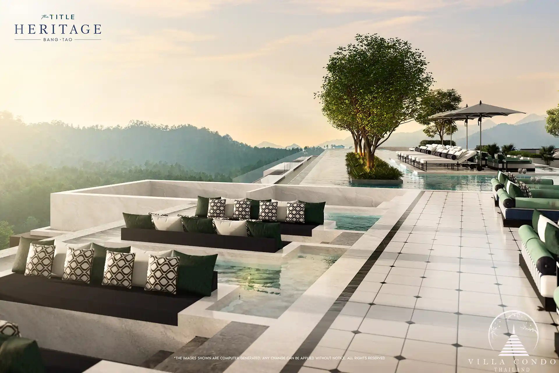 The Title Heritage Bangtao rooftop sky terrace with lounge seating in Phuket