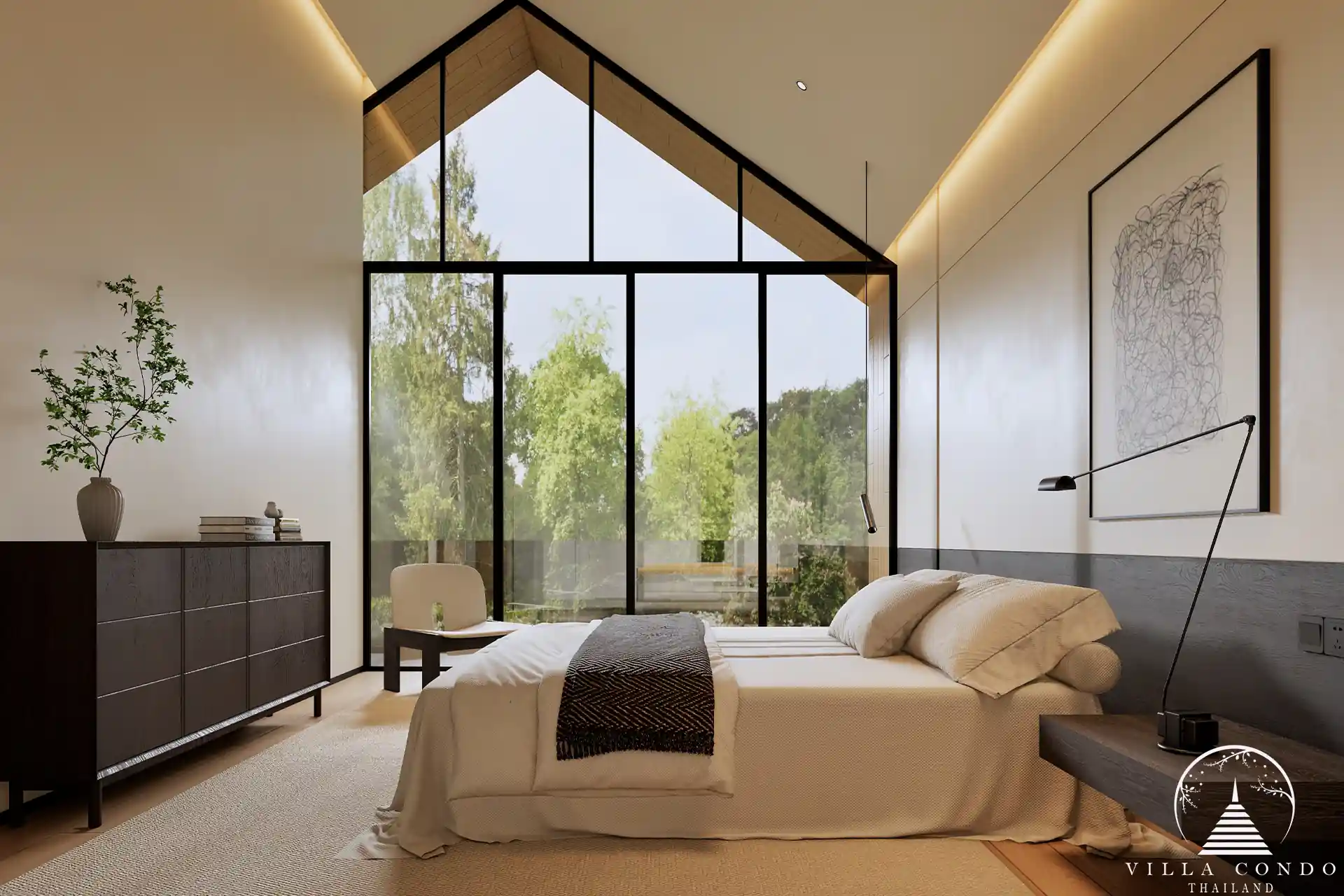 Tyssen College Villa Thep Krasattri airy bedroom facing green views