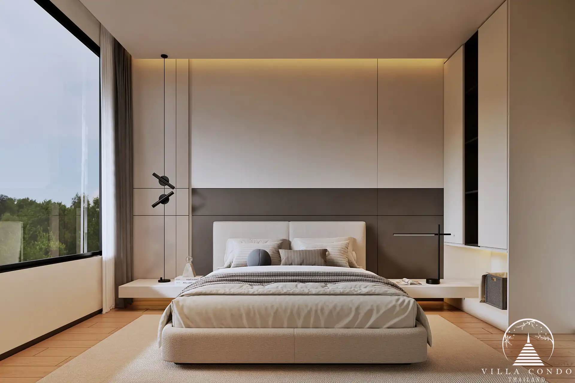 Tyssen College Villa Thep Krasattri contemporary bedroom with statement lamp