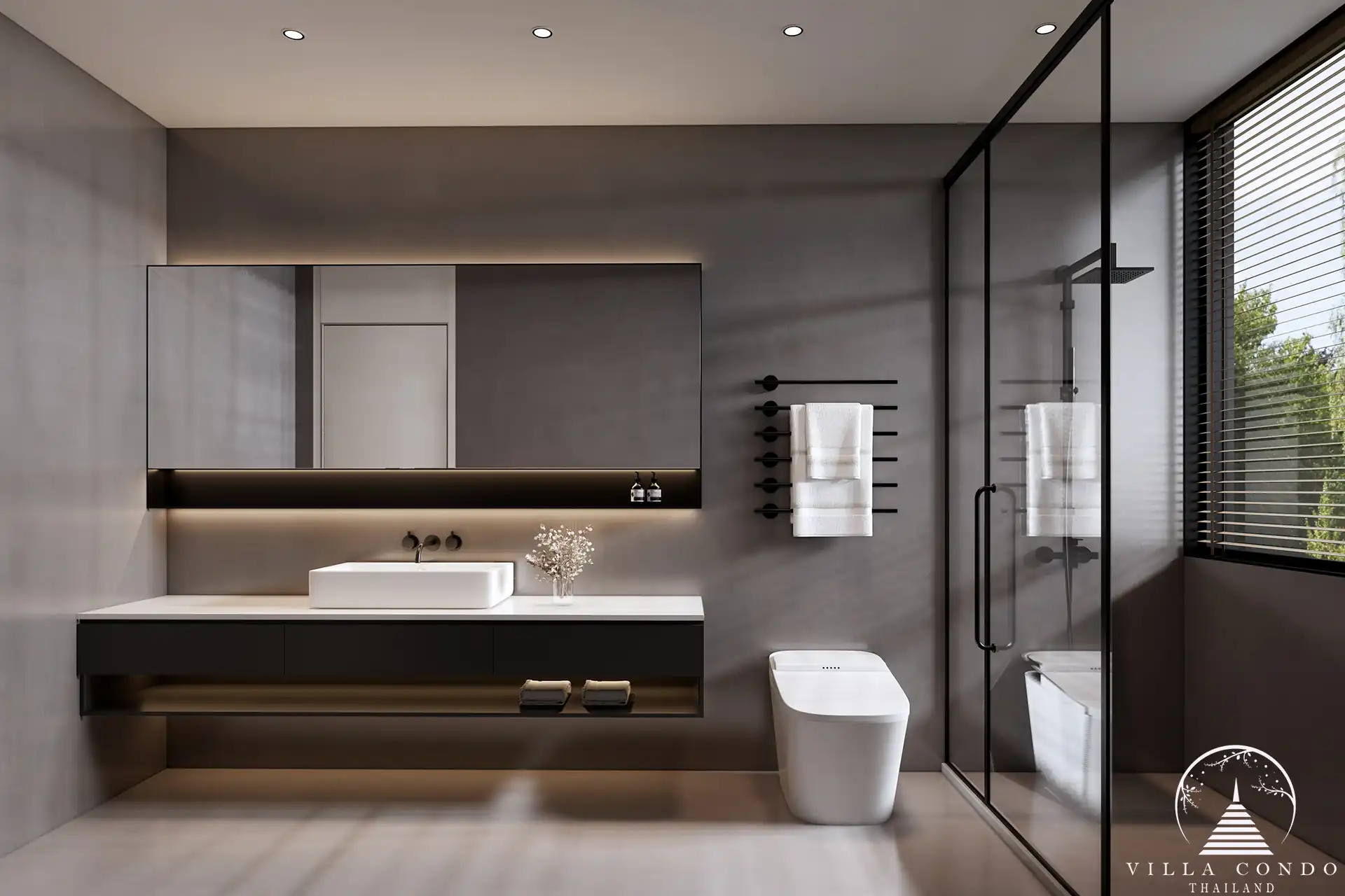 Tyssen College Villa Thep Krasattri minimalist bathroom with rain shower