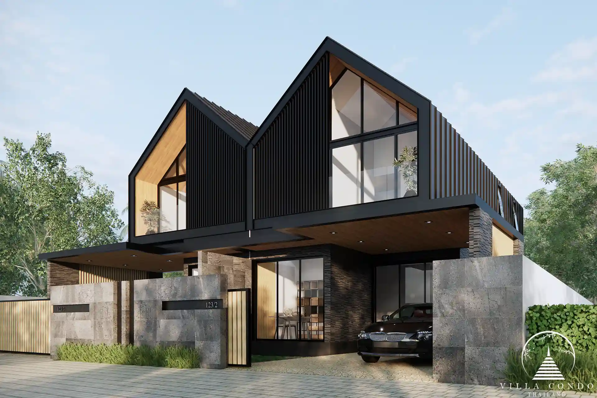 Tyssen College Villa Thep Krasattri angled exterior with covered carport Phuket