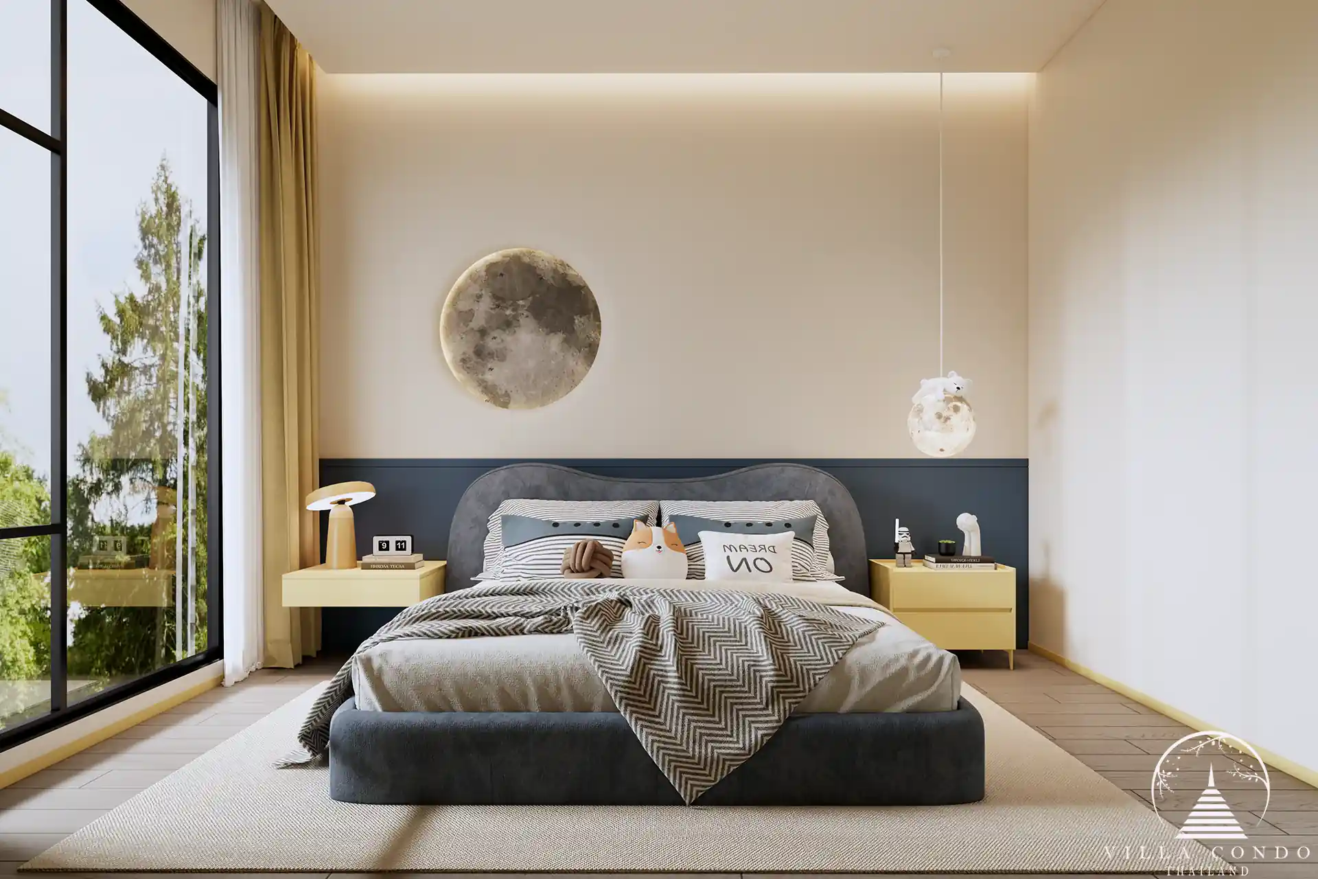 Tyssen College Villa Thep Krasattri playful kids bedroom with moon lamp