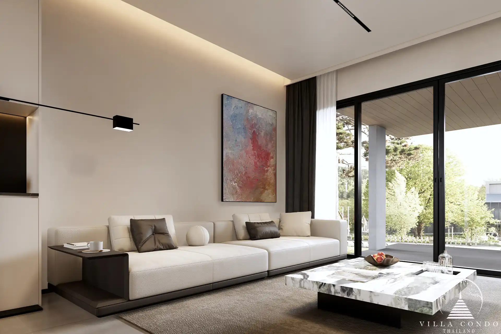 Tyssen College Villa Thep Krasattri elegant lounge with marble coffee table