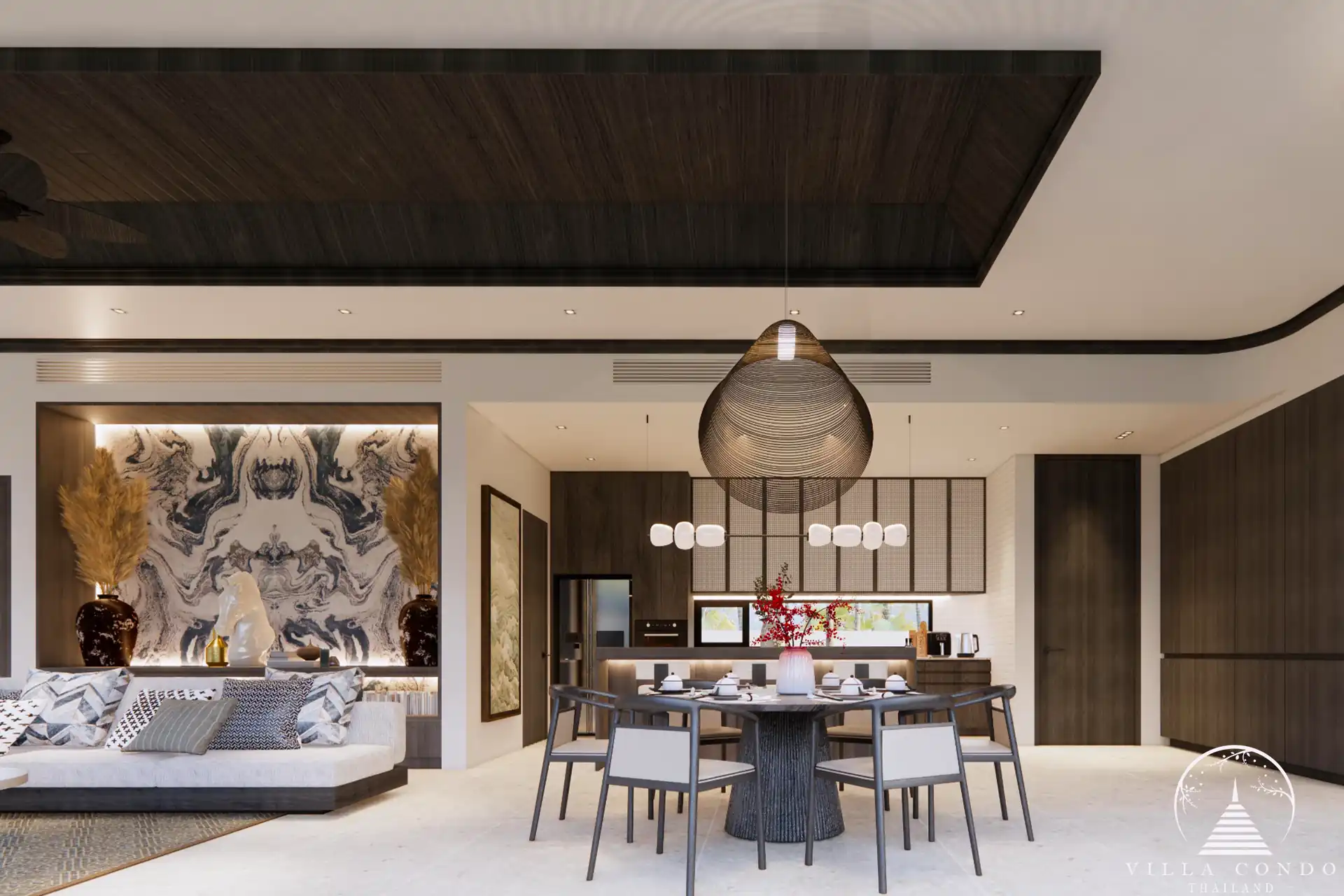 Vimannaya Residence Dining Area with Lighting Vimannaya Residence Rawai Phuket dining area with modern chandelier