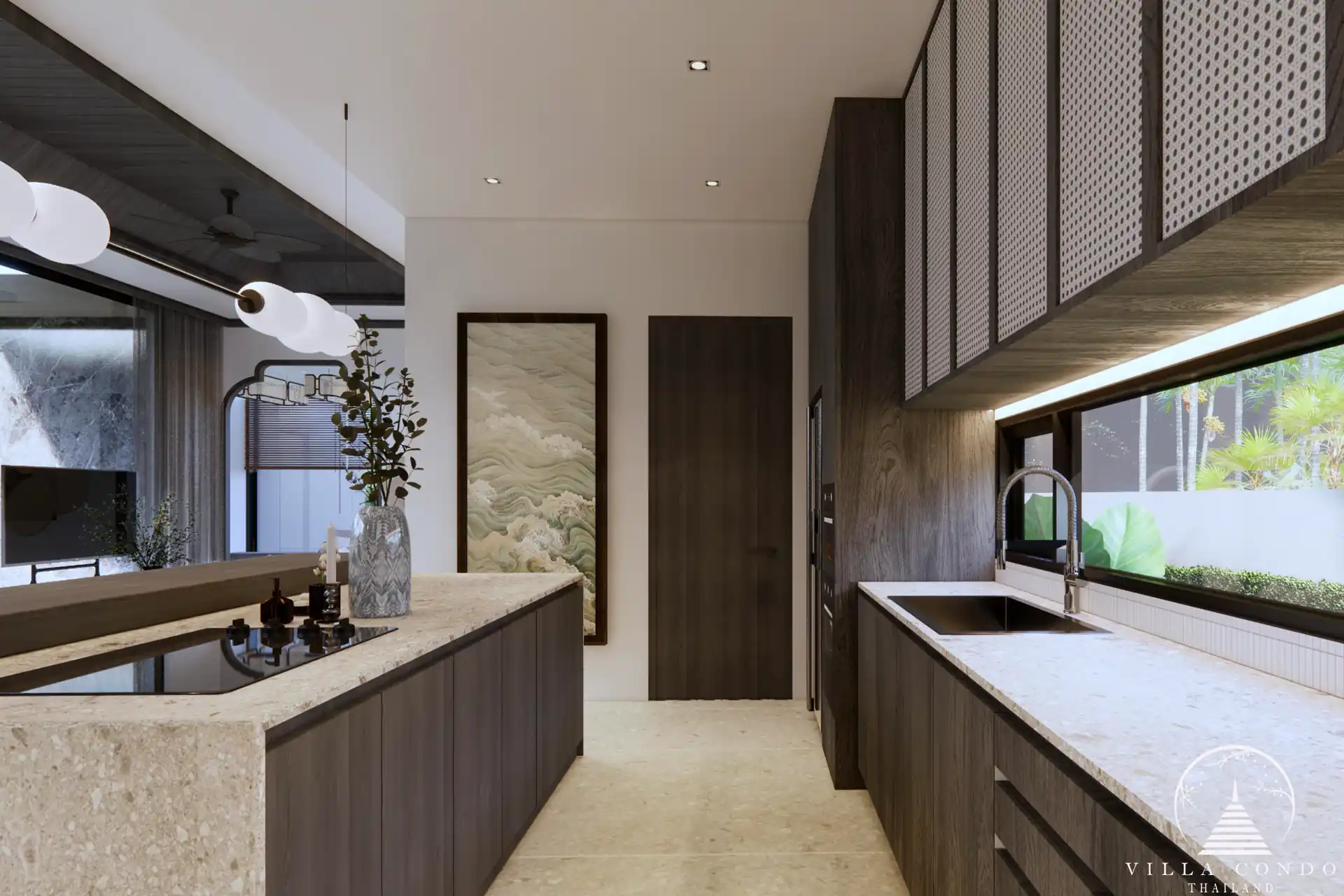 Vimannaya Residence Kitchen with Garden View Vimannaya Residence Rawai Phuket kitchen with large window garden view