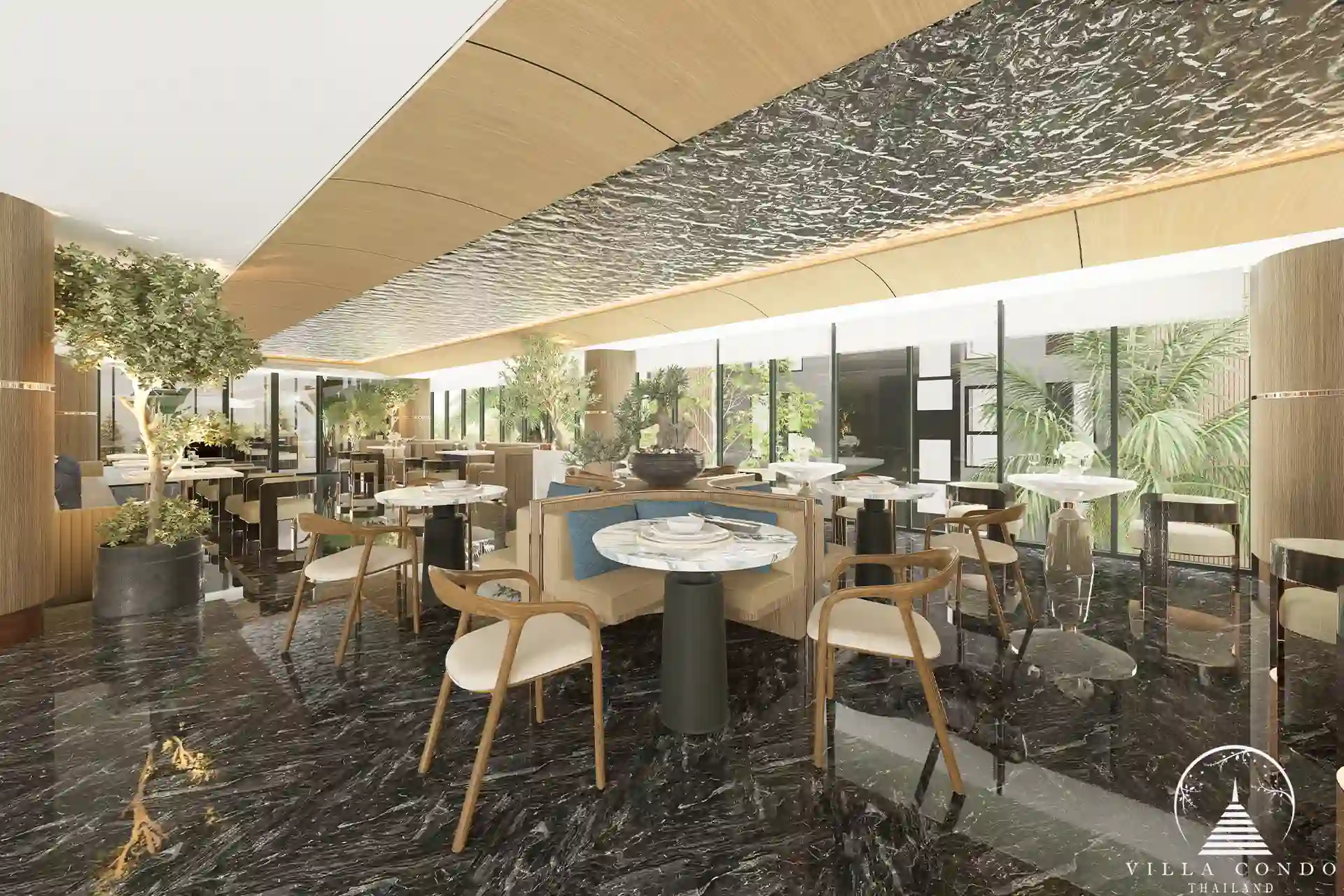 The Forest Patong Condo bright restaurant with garden views and wood