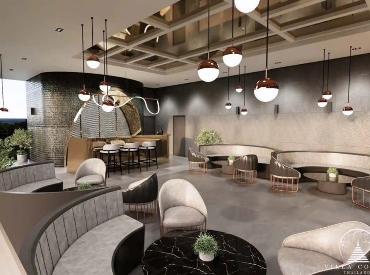 The Forest Patong Condo chic lounge bar with sculptural pendants