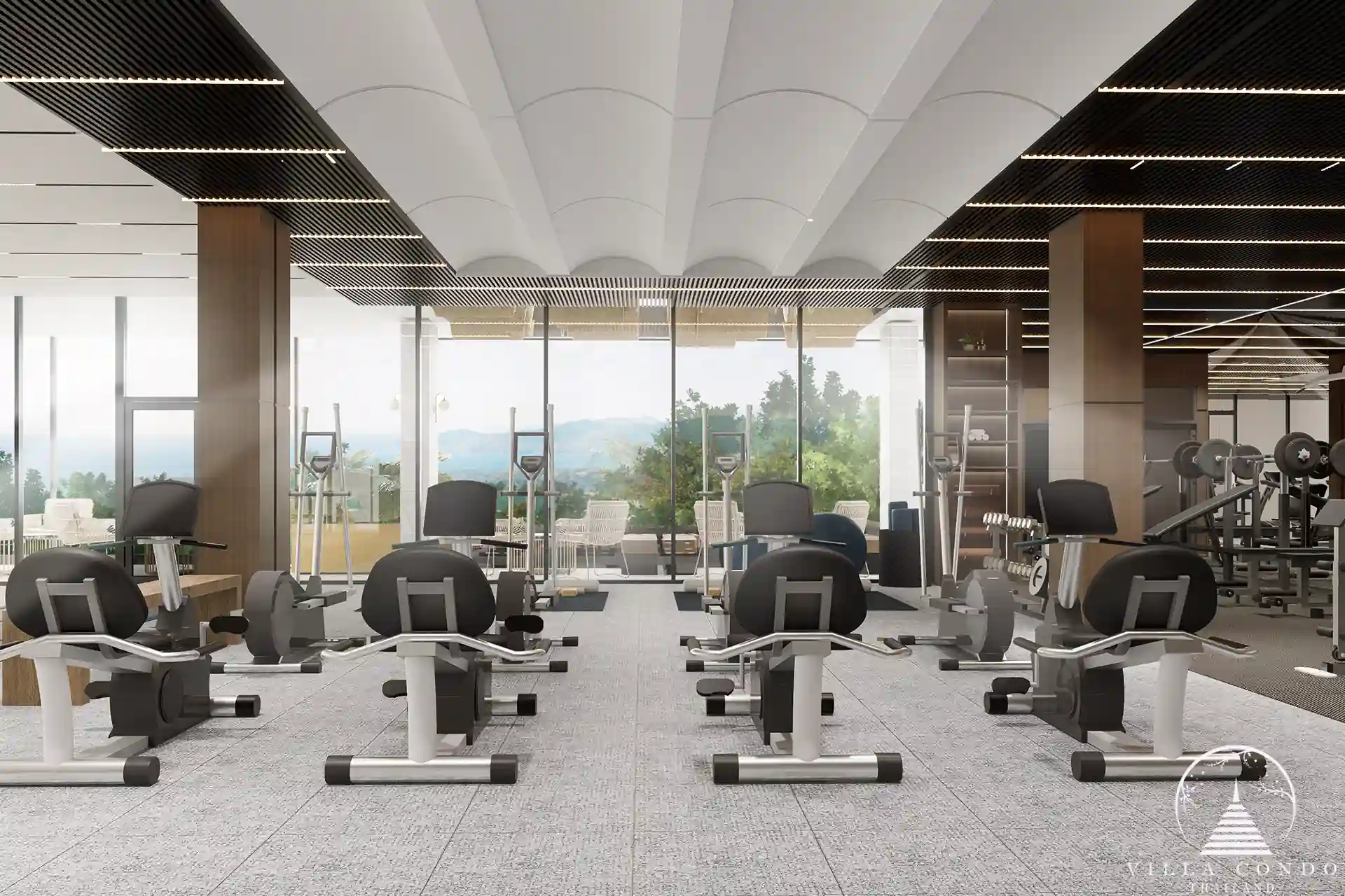 The Forest Patong Condo fitness center with mountain outlook in Phuket