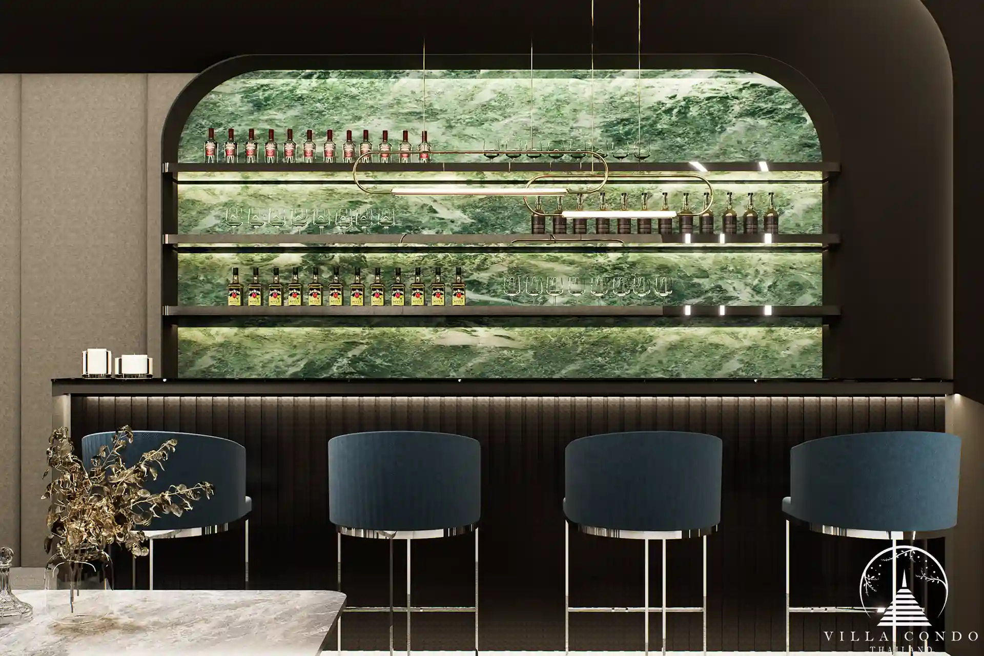 The Forest Patong Condo karaoke bar with green marble backdrop