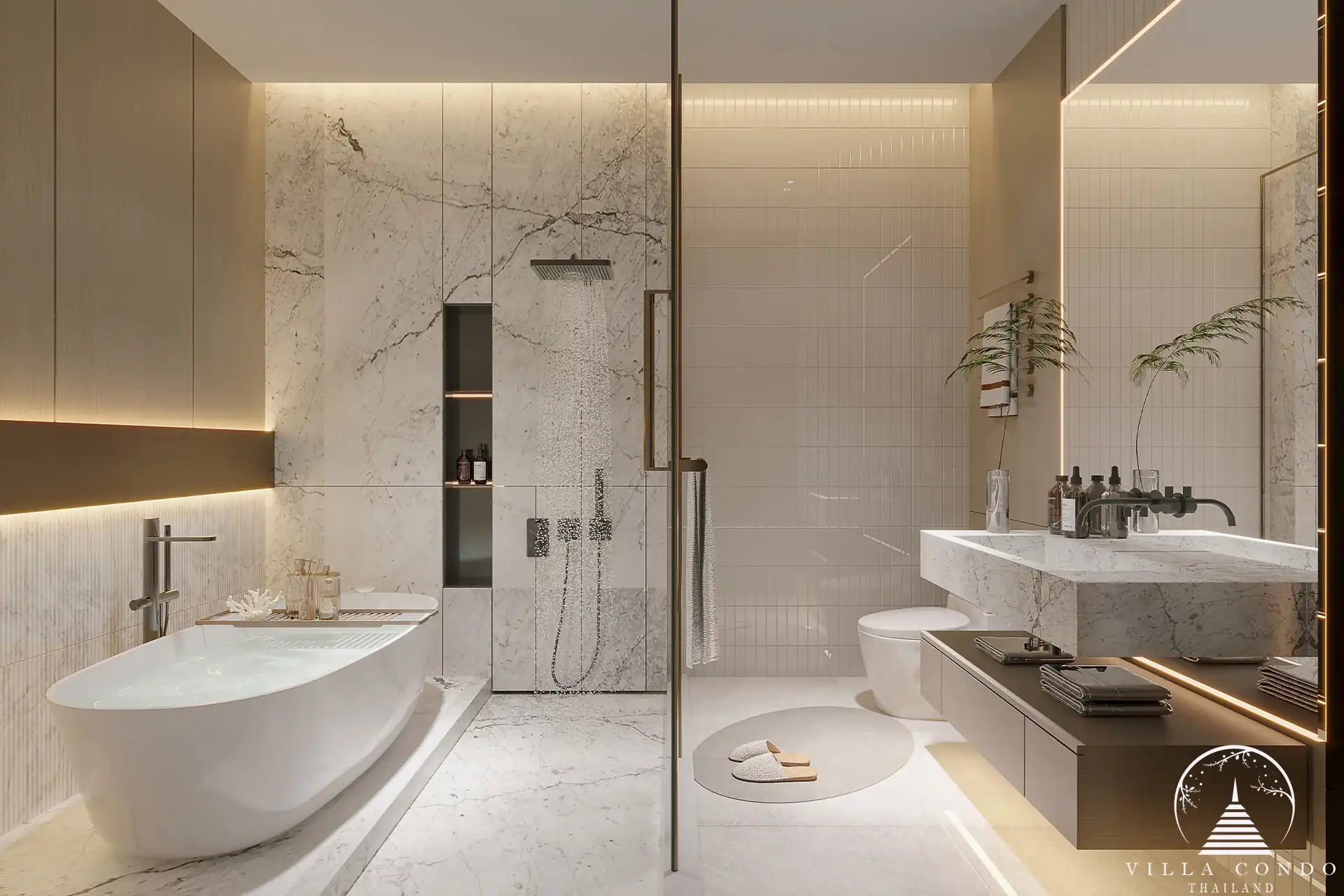 The Forest Patong Condo luxury bathroom with freestanding soaking tub